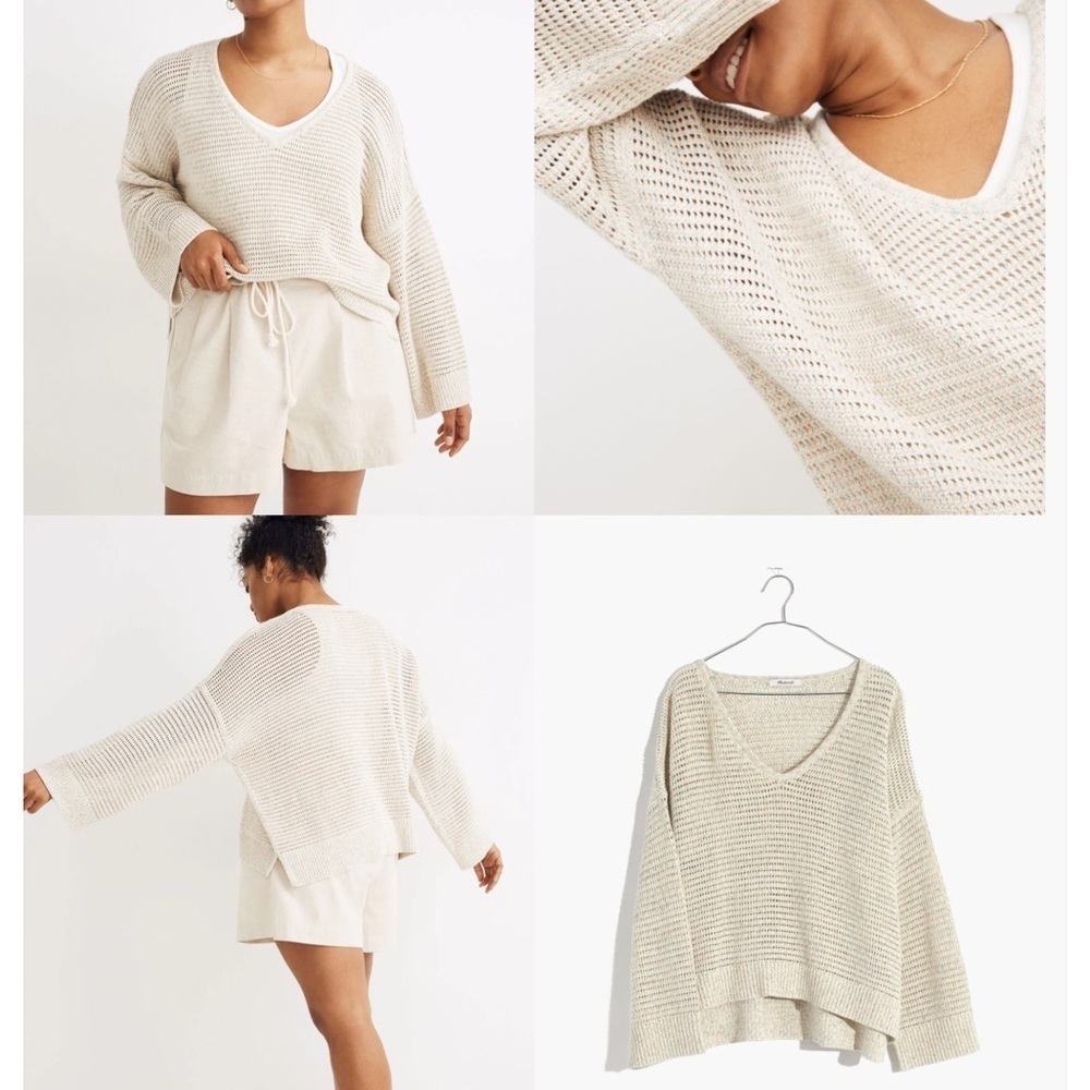 Madewell Rainbow Marled Seville Sweater V Neck Bell Sleeves Size L Marled Beach